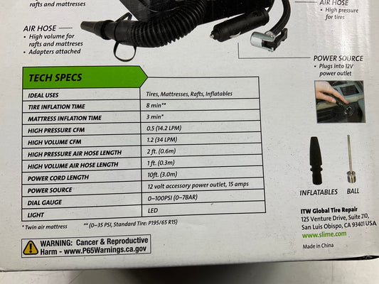 Slime All-Purpose 12V Dual Raft Pump / Tire Inflator Air Compressor With Light