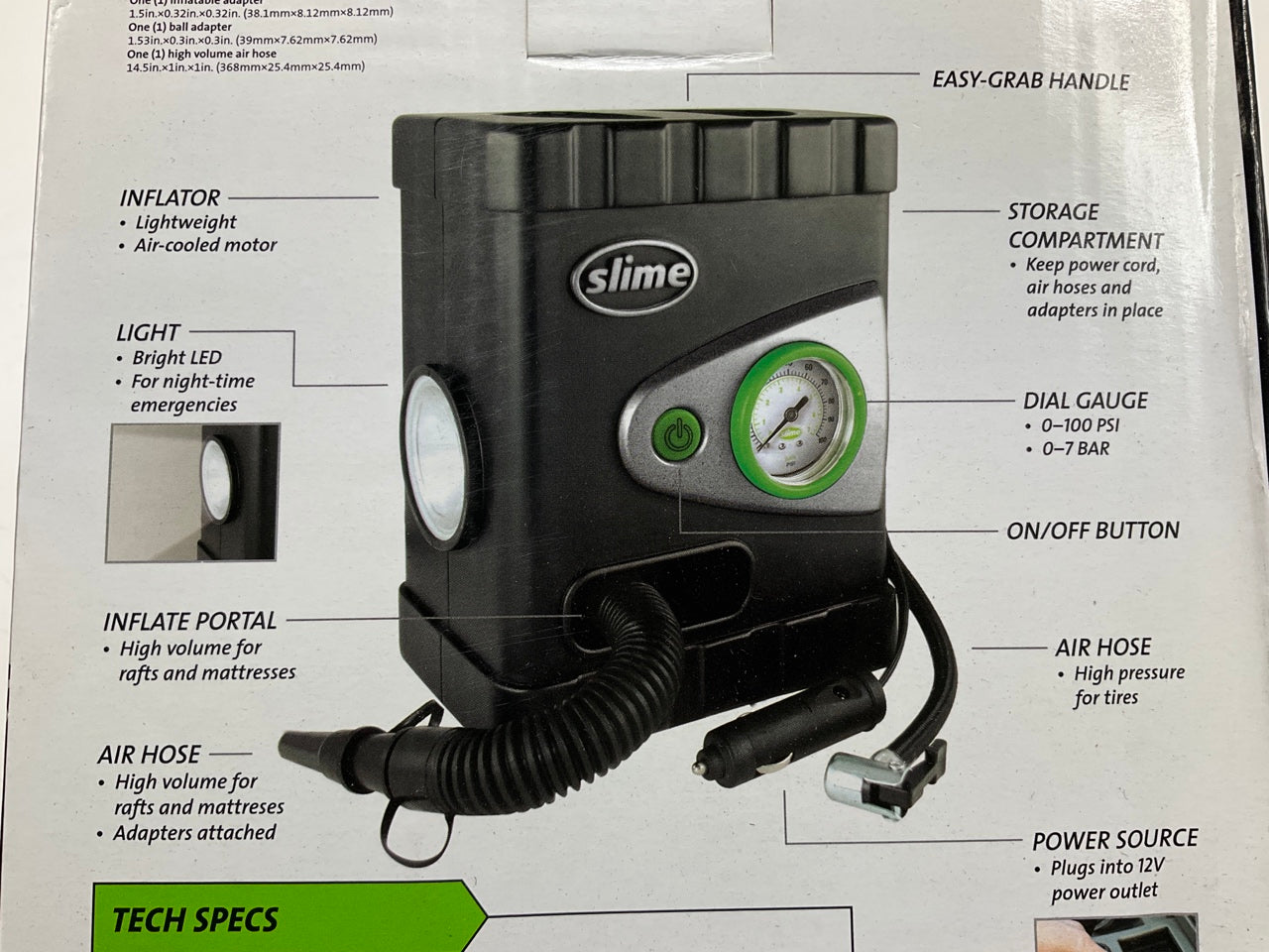 Slime All-Purpose 12V Dual Raft Pump / Tire Inflator Air Compressor With Light