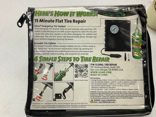 Slime 50107 Portable Emergency Flat Tire Repair Kit Pack: With Air Inflator Pump