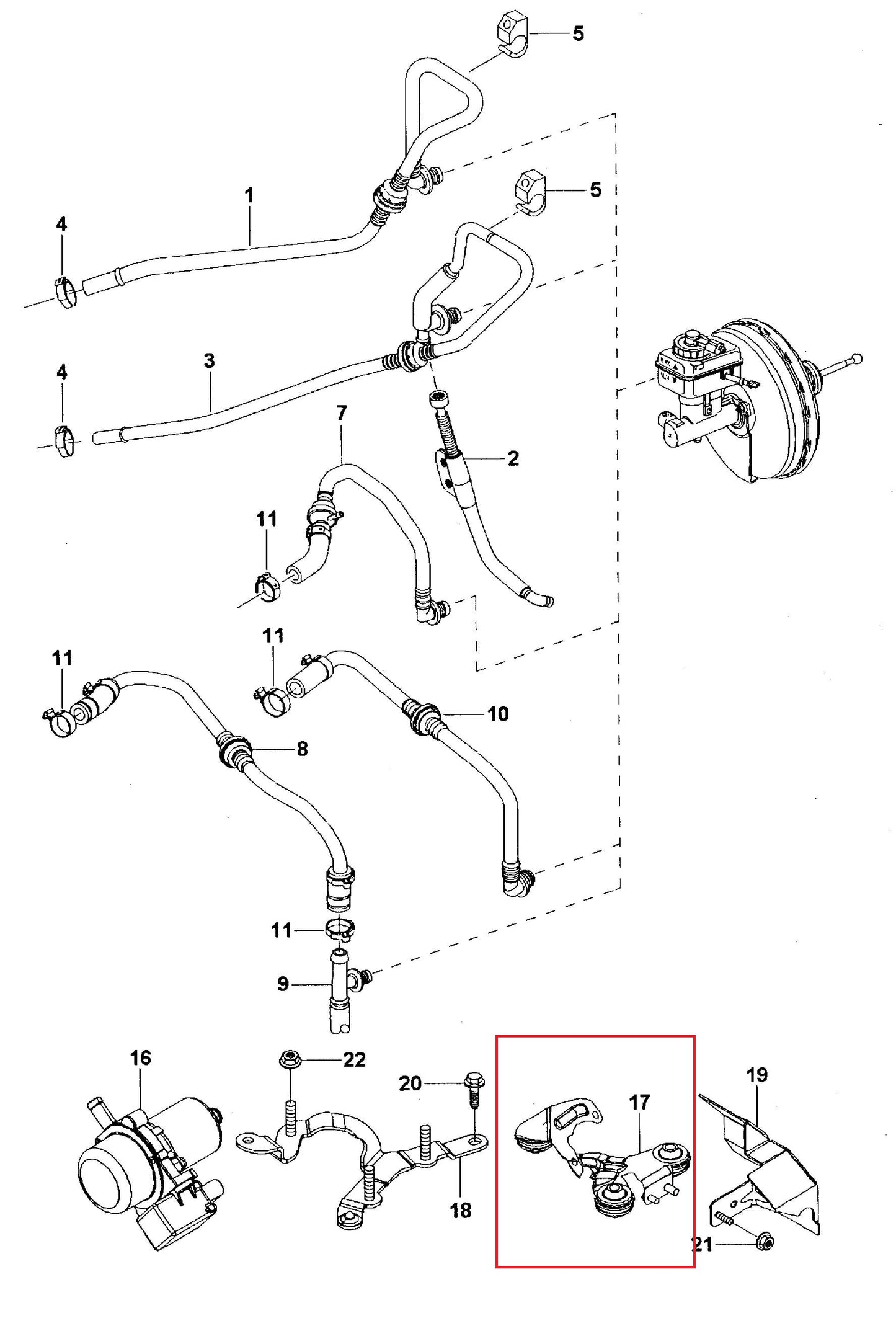 NEW - UNBOXED - OEM VW 1J0612391A Vacuum Pump Hose Servo Bracket