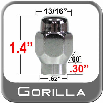 (20) NEW UNBOXED - Gorilla 1/2'' X 20 Chrome Lug Nuts Mag E-T Acorn