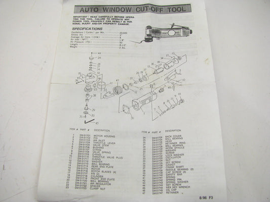 NEW - CRL AK20T00L Wildcat Pneumatic Cutter (AIR CUT-OFF Tool)