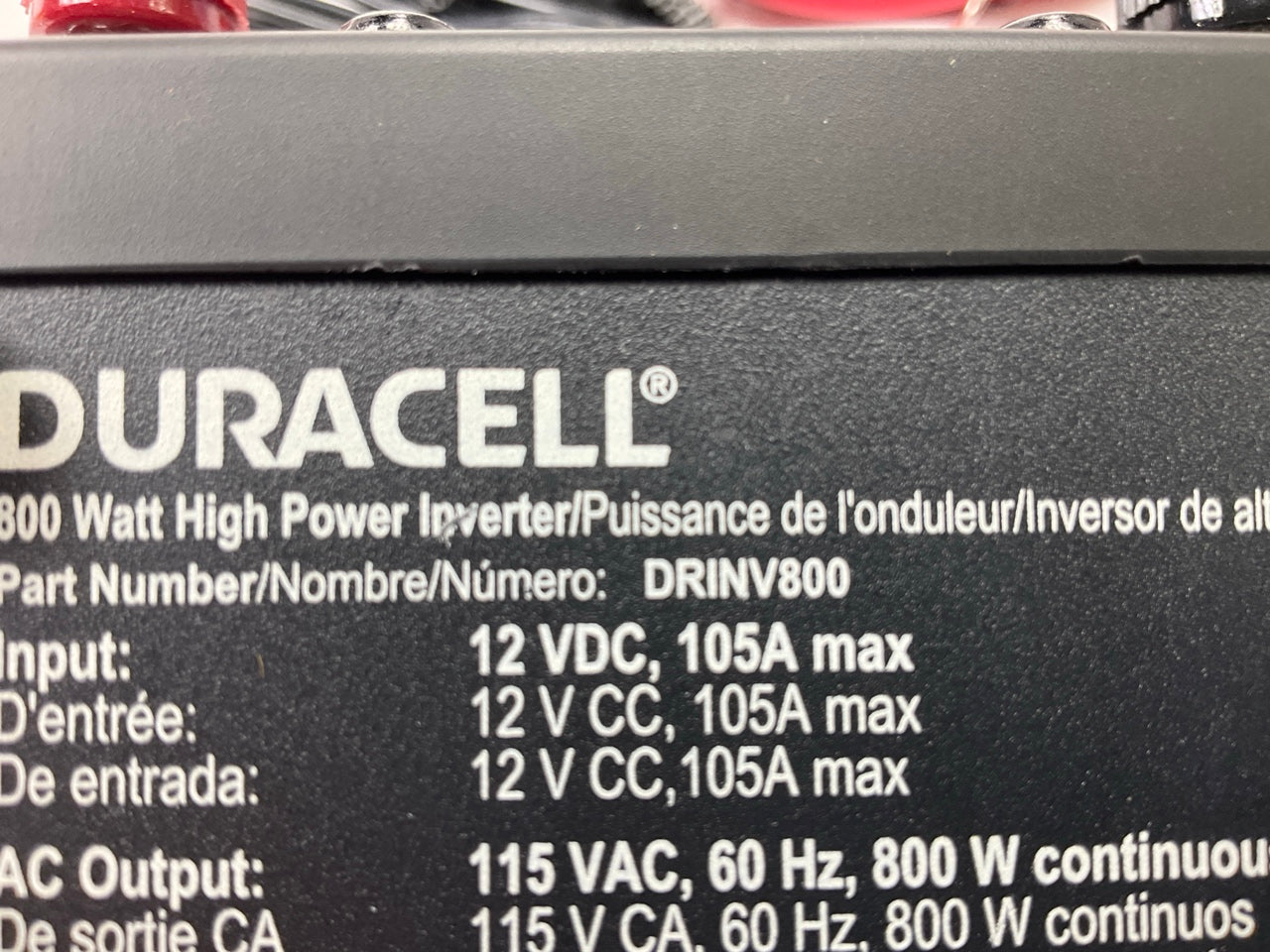 NEW UNBOXED Duracell DRINV800 High Power Inverter 1600 Watt Peak 800W Continuous