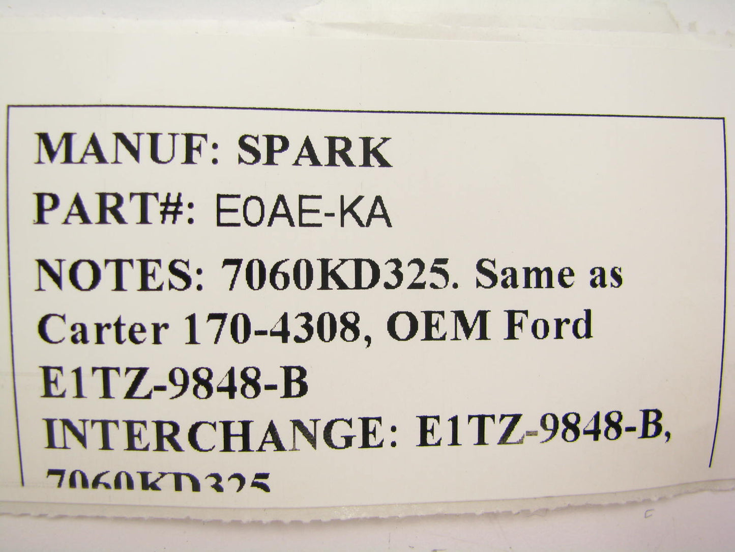 NEW - OUT OF BOX E0AE-KA Carburetor Choke Thermostat For Ford 2-BBL VV 7200VV