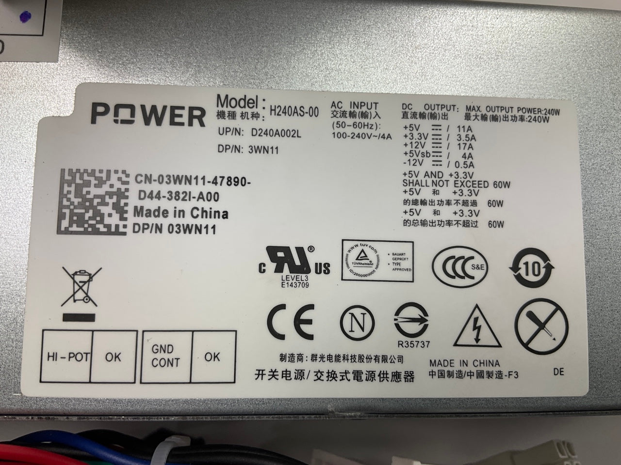 AFTERMARKET Power Supply H240AS-00 DELL OPTIPLEX 3010 7010 9010 390 790 990 SFF