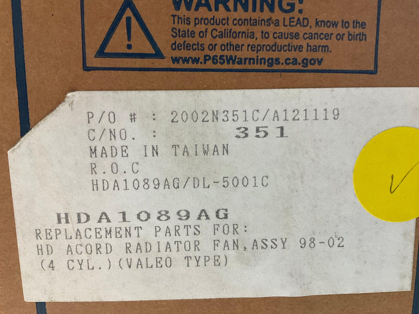 NEW AFTERMARKET HDA1089AG Radiator Cooling Fan - 1998-2002 Honda Accord 4-CYL.