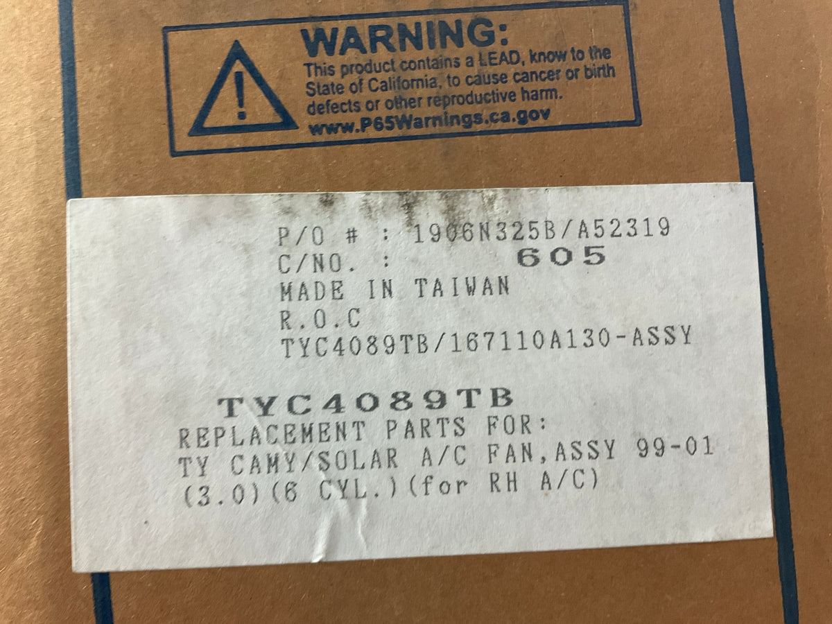 NEW TYC4089TB Right A/C Condenser Radiator Fan - 1999-2003 Toyota Solara V6 ONLY