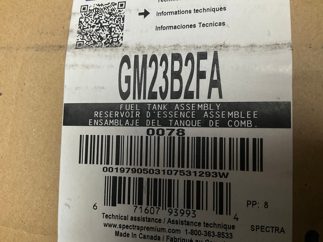 Spectra GM23B2FA Fuel Gas Tank + Fuel Pump, 25 Gallons, Front Of Rear Axle Tank