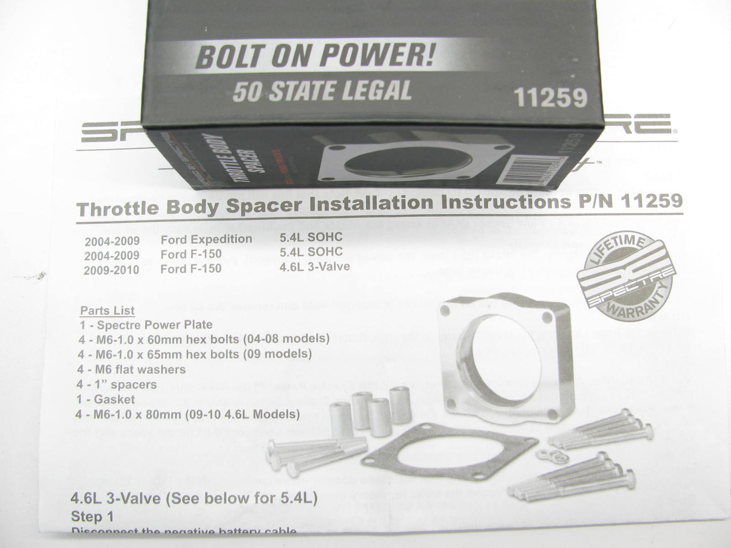 Spectre 11259 Powerplate Throttle Body Spacer 2004-2010 Ford F-150 5.4L V8