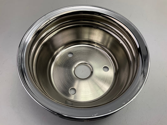 Spectre 4438 Double Groove Chrome Crankshaft Crank Pulley - 1969-85 SBC Chevy V8