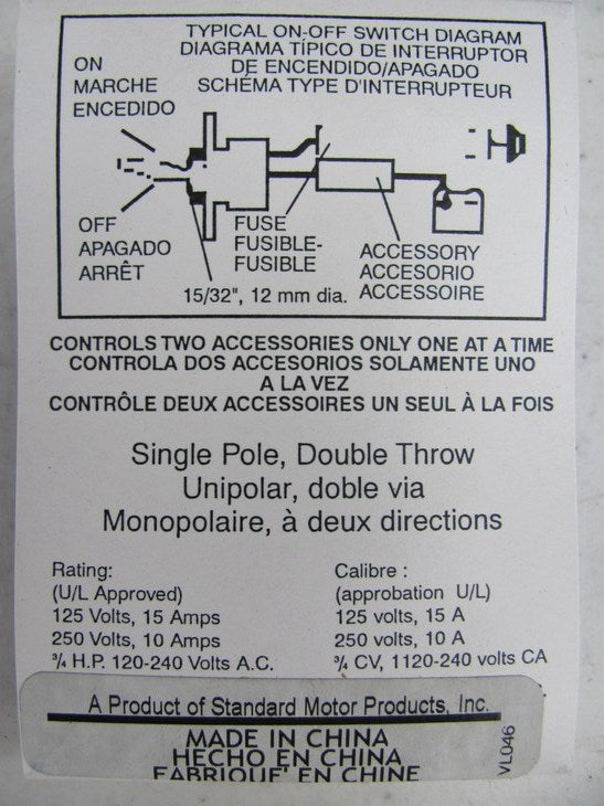 Standard DS128 Metal Toggle Switch, 3 Position SP/DT 15A @ 125V / 10A @ 250V