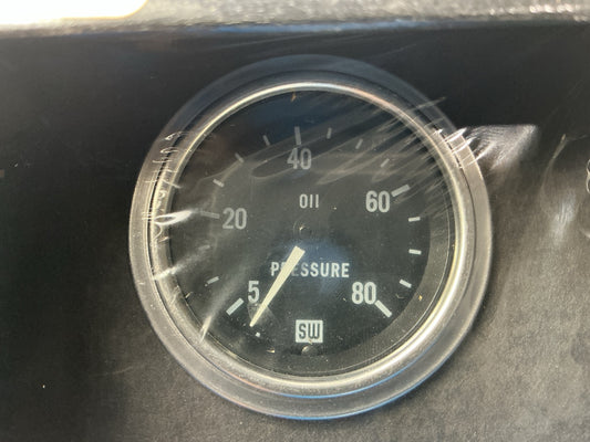 Stewart Warner 82322 2-1/16'' Black Face 0-80 PSI Oil Pressure Gauge