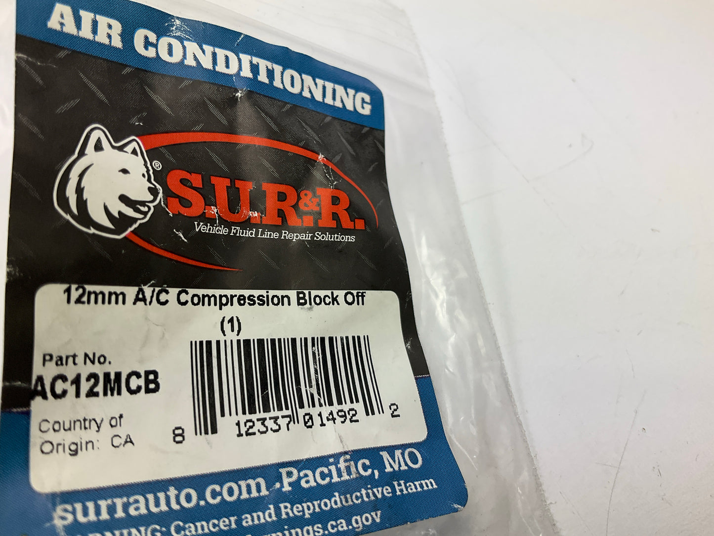 SUR-R AC12MCB Straight 12mm A/C Compression Metric Block Off Fitting Kit