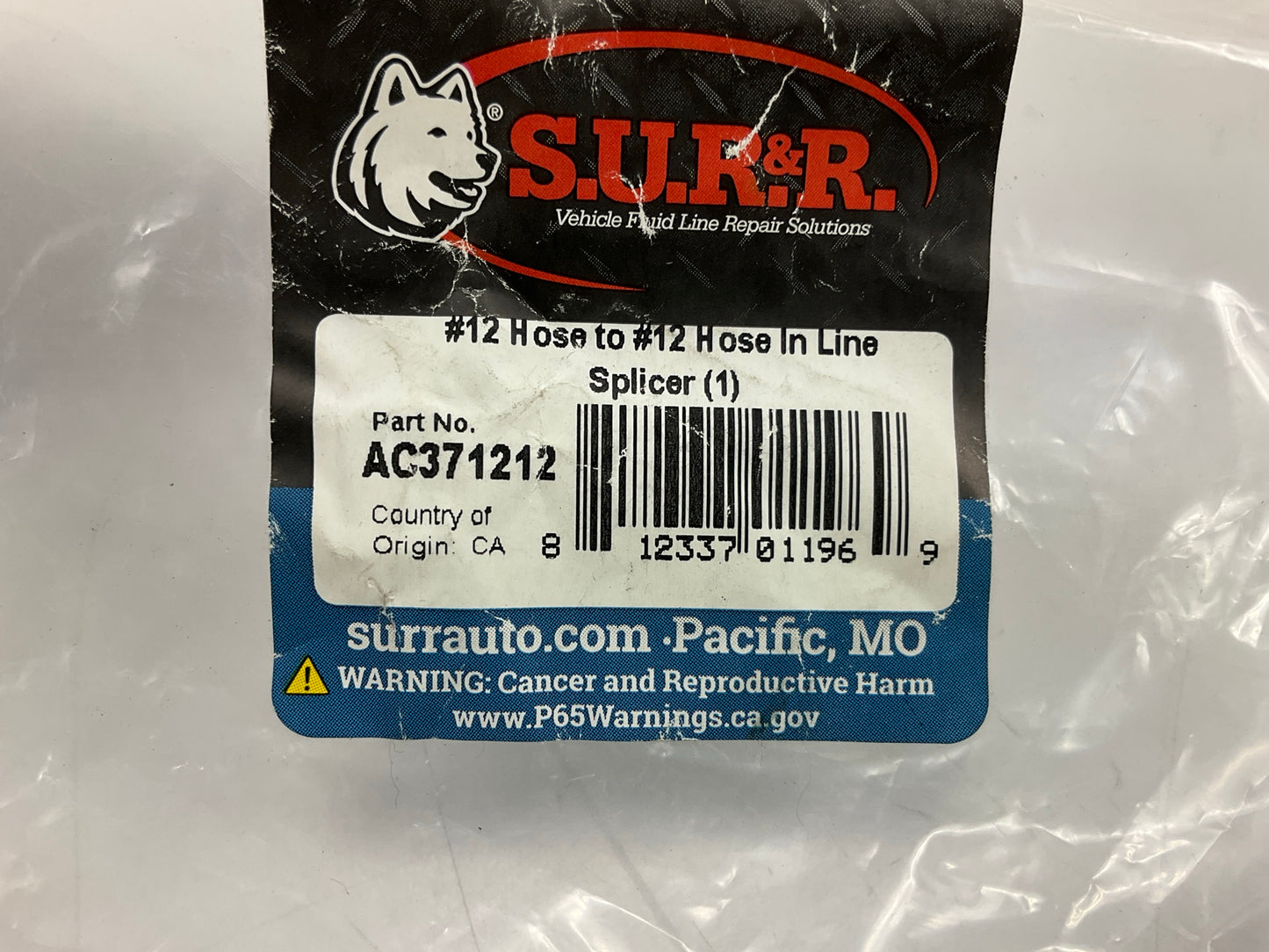 SUR-R AC371212 #12 Hose To #12 Hose In Line Splicer A/C Line Repair Fitting