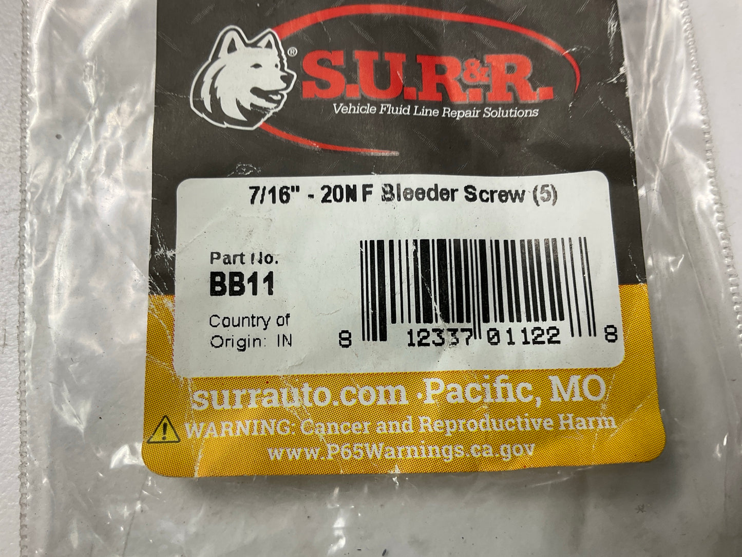 Sur-r BB11 7/16'' - 20N F Brake Caliper Brake Bleeder Screw, Pack Of (5)