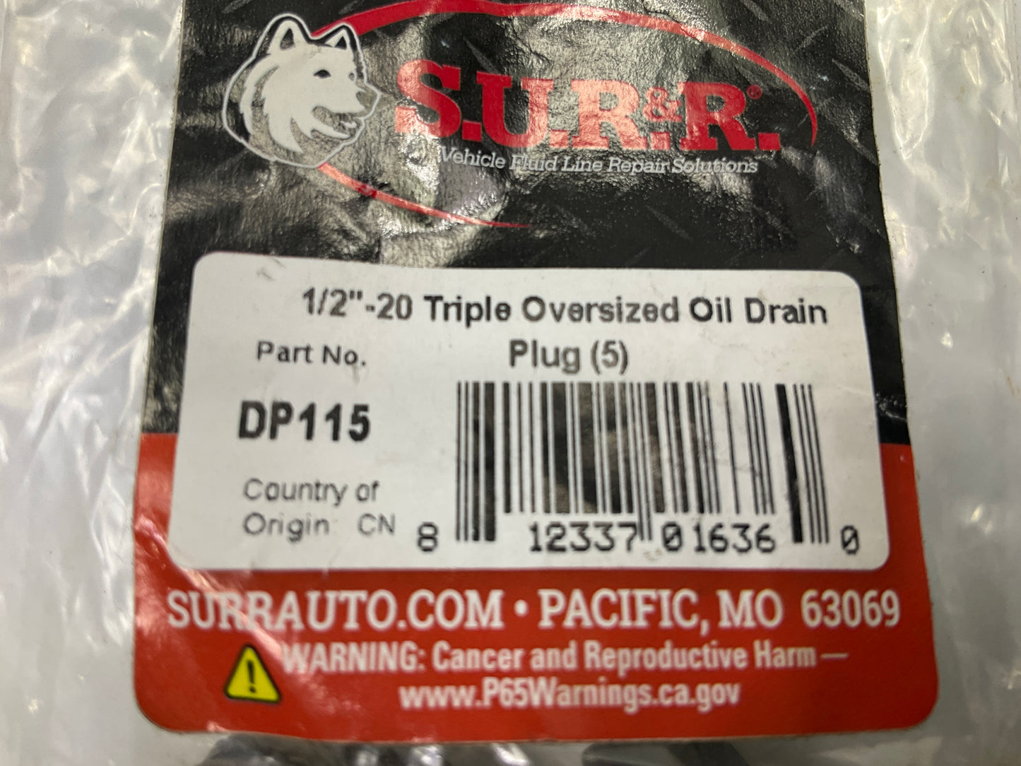 S.U.R.&R. DP115 1/2''-20 Triple Oversized Oil Drain Plug, 5 / PACK