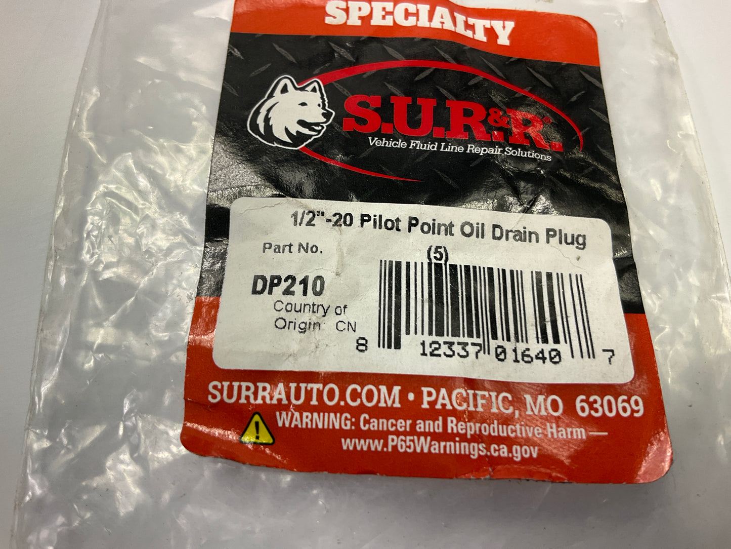SUR-R DP210 1/2''-20 Pilot Point Oil Drain Plug, Pack Of (5)
