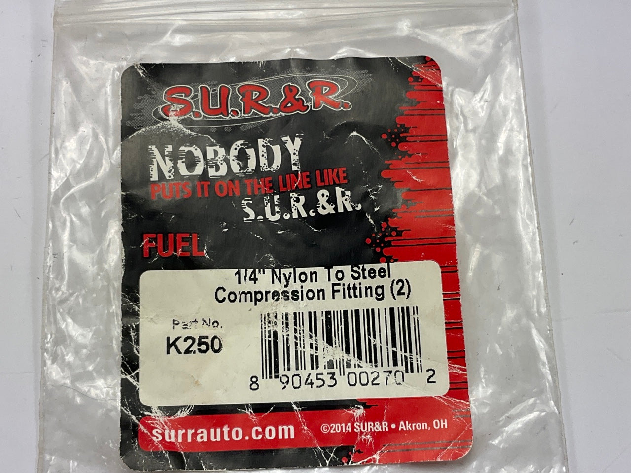 SUR-R K250 Fuel Line 1/4 Inch Nylon To Steel Compression Fittings, 2 / Pack