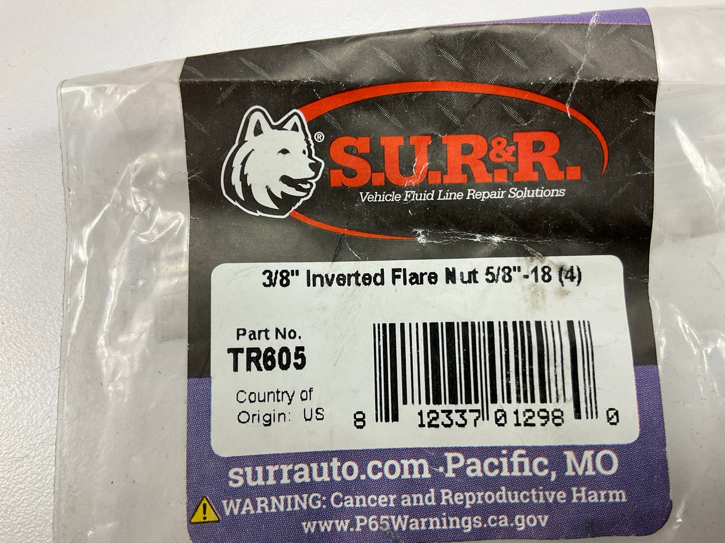 SUR-R TR605 Inverted Flare Steel Tube Nuts For 3/8 '' Tube, 5/8''-18 Thread 4/pack