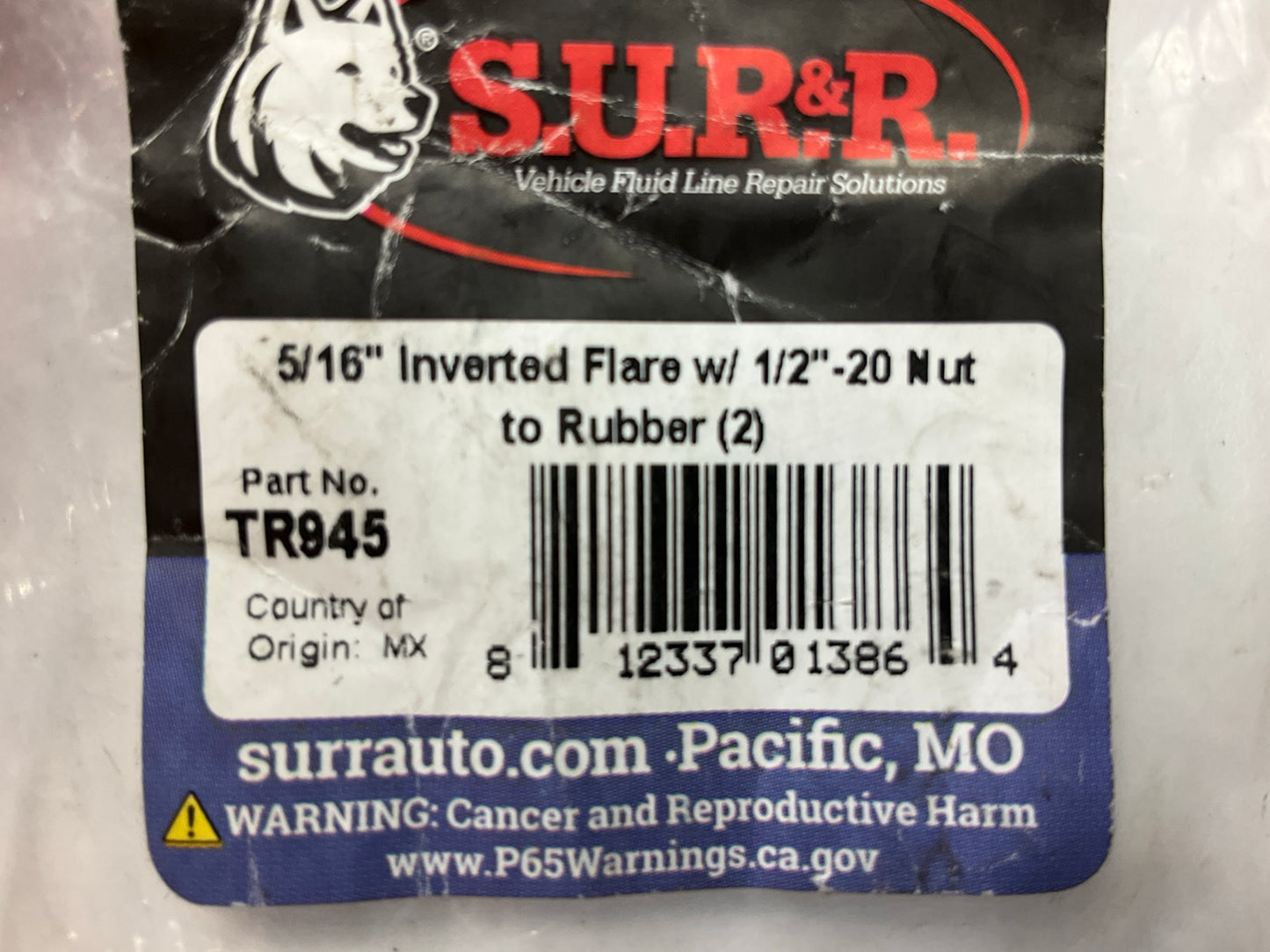 2 / Pack - SUR&R TR945 Inverted Flare Fitting 5/16'' X 1/2''-20 Nut To Rubber Line