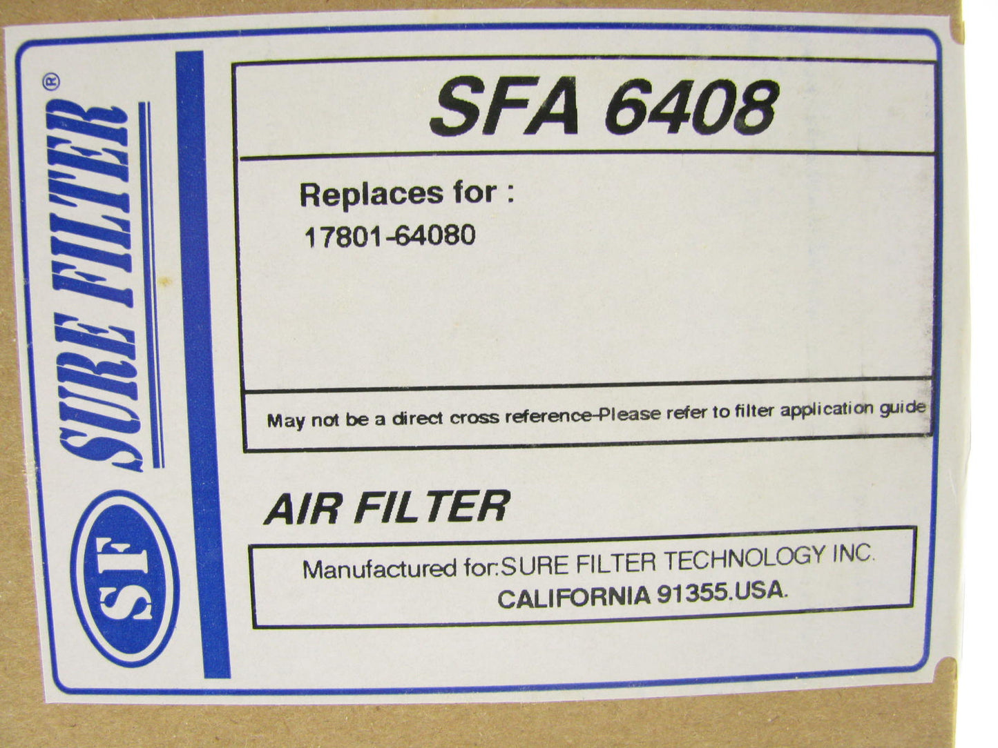 Sure Filter SFA6408 Air Filter Replaces: 17801-64080 AY120-TY030 V9112-2017
