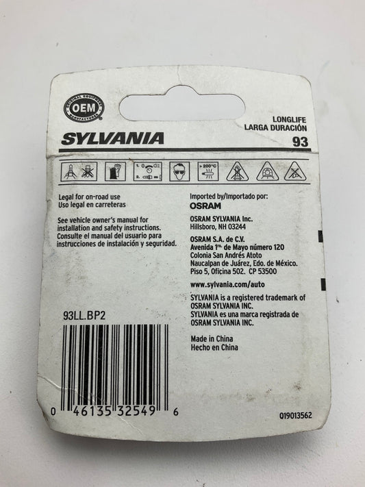 (2) Sylvania 93LLBP2 Longlife Turn Signal Lamp Light Bulbs #93, 12.8V 13.3W