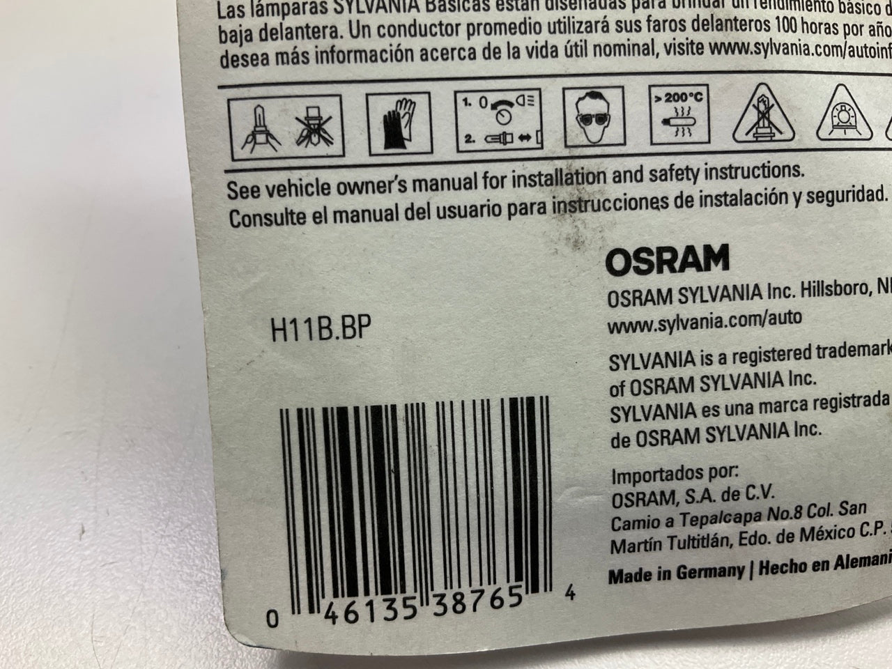 Sylvania H11BBP Basic Halogen Headlight Headlamp Light Bulb H11B