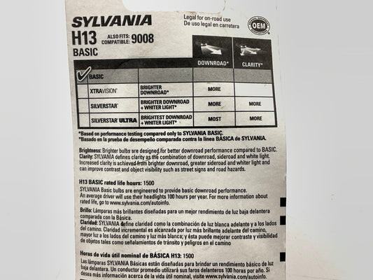 Sylvania H13BP Basic Headlight Lamp Light Bulb #H13, 9008 12.8V 65W