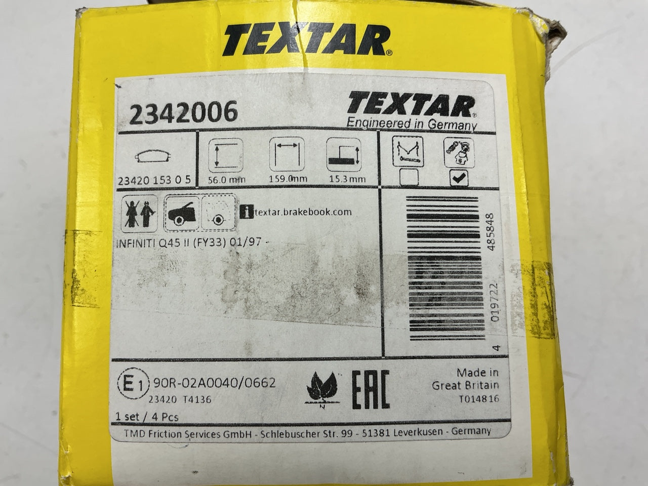 Textar 2342006 Front Brake Pads For 1997-2000 INFINITI Q45