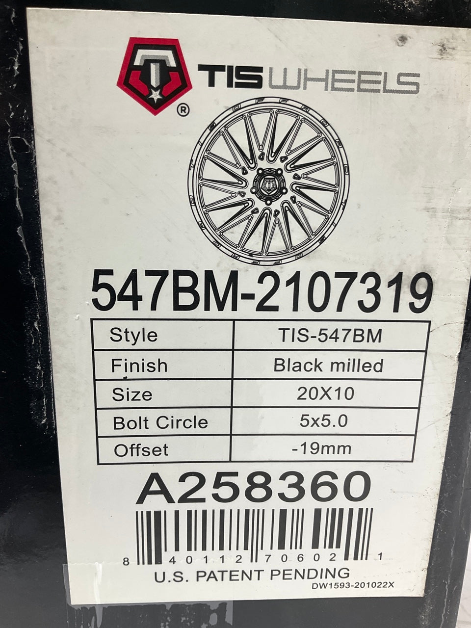 TIS Offroad 547BM-2107319 Black Milled Finish Alloy Wheel Rim 20x10'', 5x5'' PCD