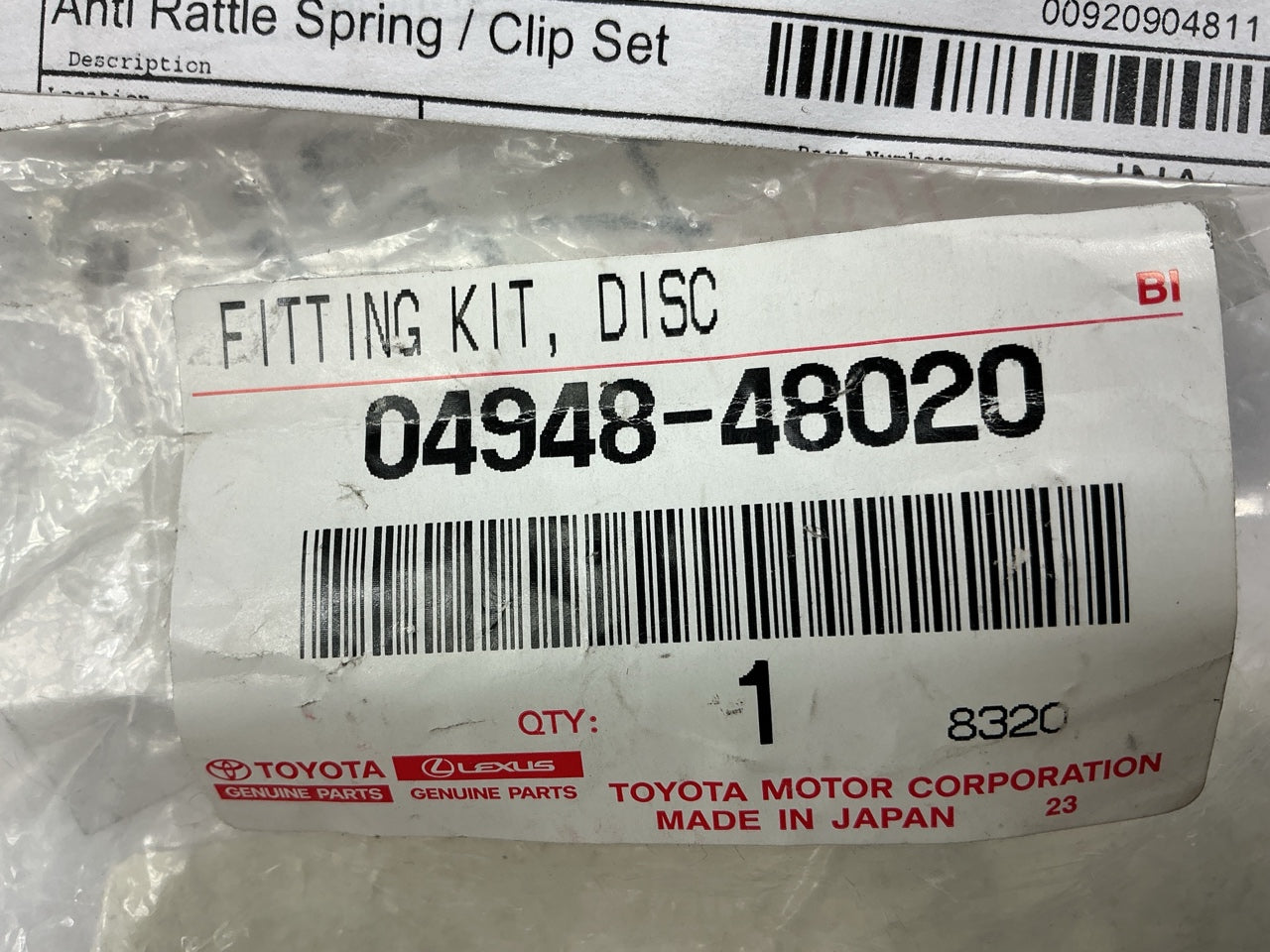 Toyota 04948-48020 Rear Brake Hardware Anti-Rattle Clip Set