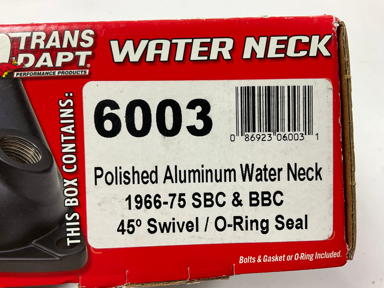 Trans-dapt 6003 Polished Aluminum Water Neck, 45 Deg Swivel, 66-75 Chevy SBC BBC