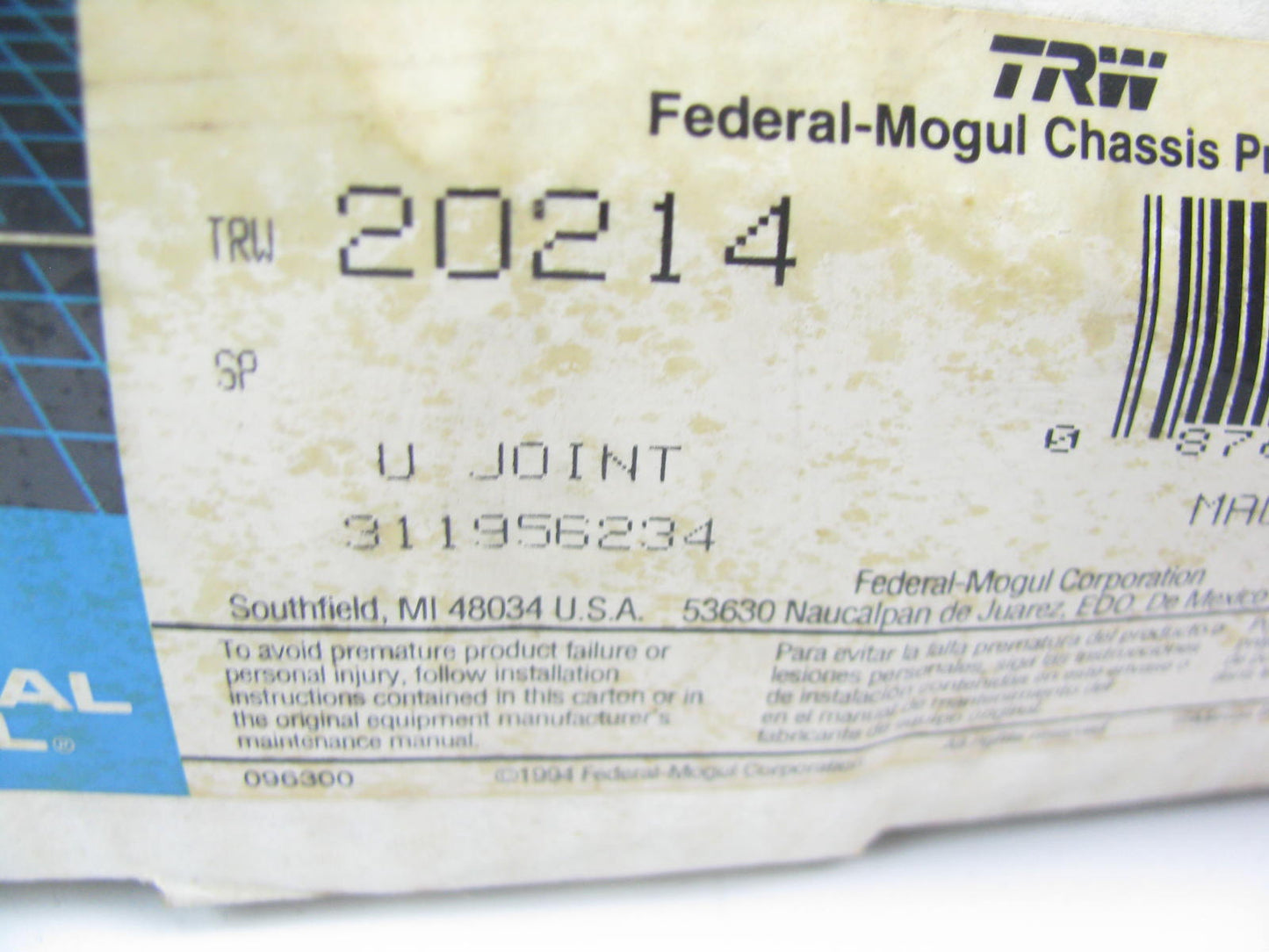 TRW 20214 U-Joint Universal Joint 1760 Series 1.937'' Cap OD 7.006'' Between