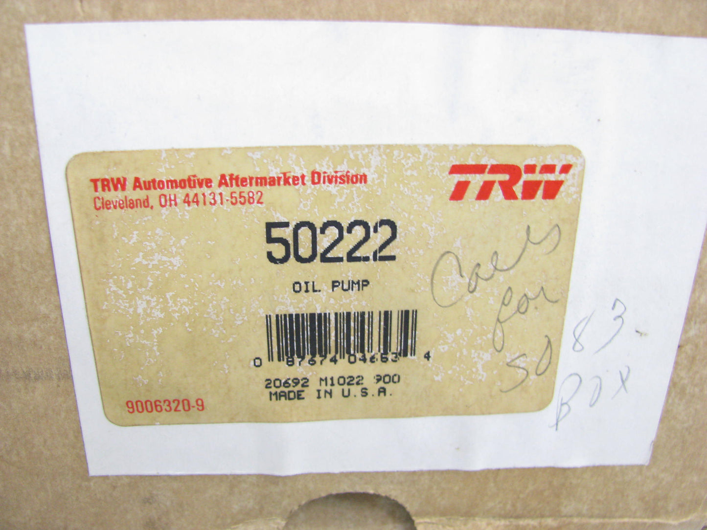 TRW 50222 Engine Oil Pump For 1986-1988 Nissan 200SX, Stanza 2.0L CA20E