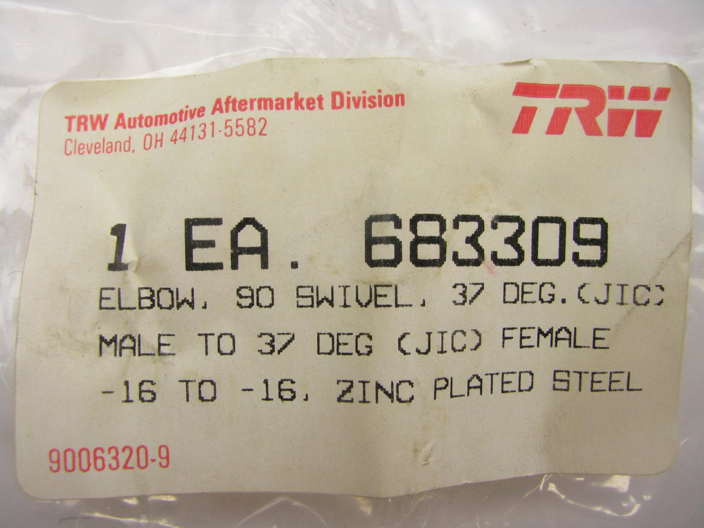 TRW Elbow 90 Swivel 37 Deg. (JIC) Male To 37 Deg (JIC) Female -16 To -16 Fitting