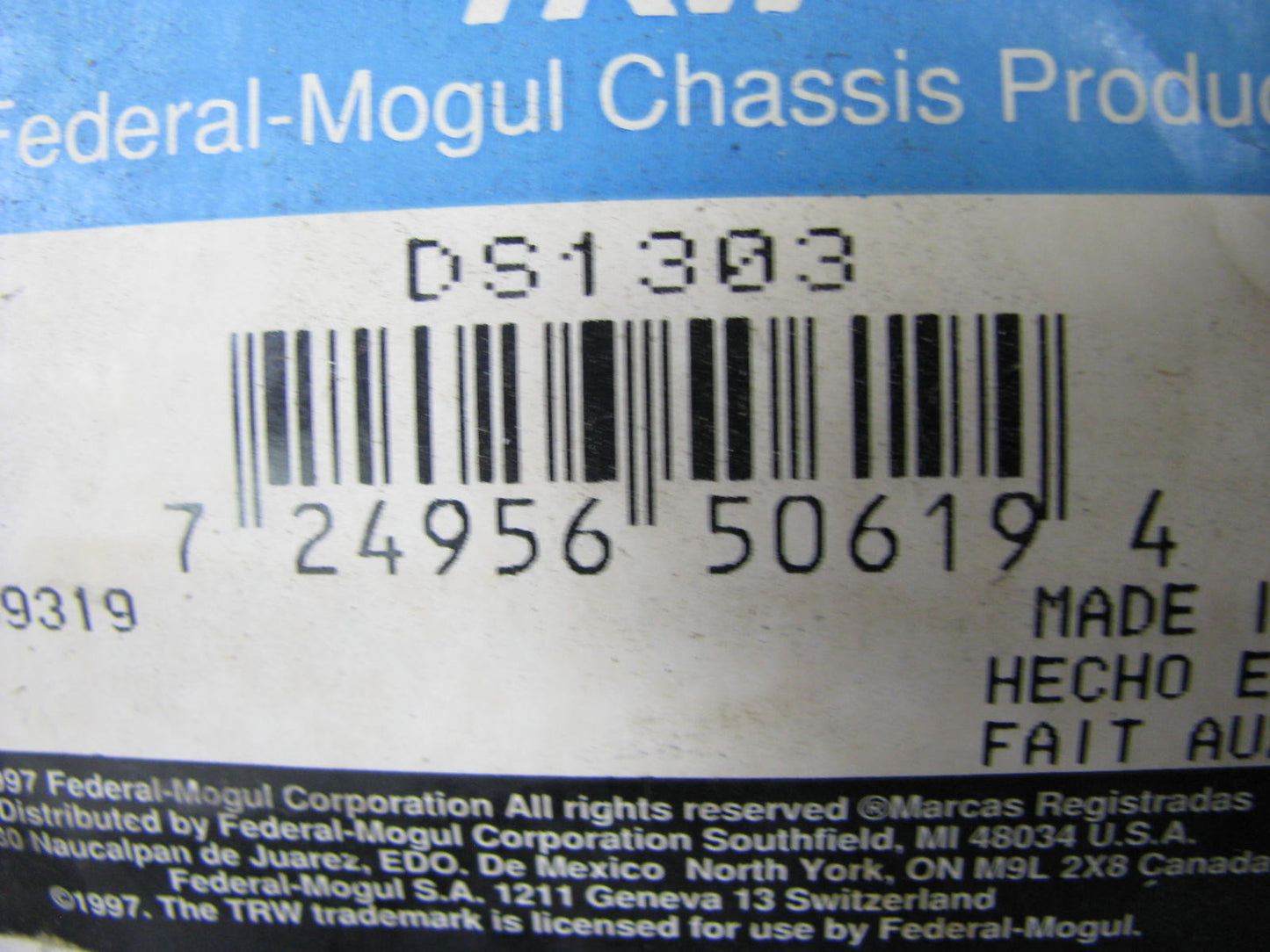 TRW DS1303 Steering Drag Link Right 1994-2002 International 2654 1996-2003 2674