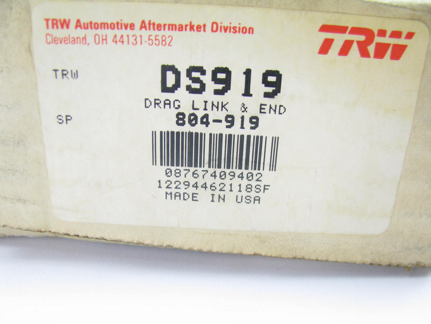 TRW DS919 Front Left Inner Steering Tie Rod End 1976 F100 1976-1977 F150 4WD