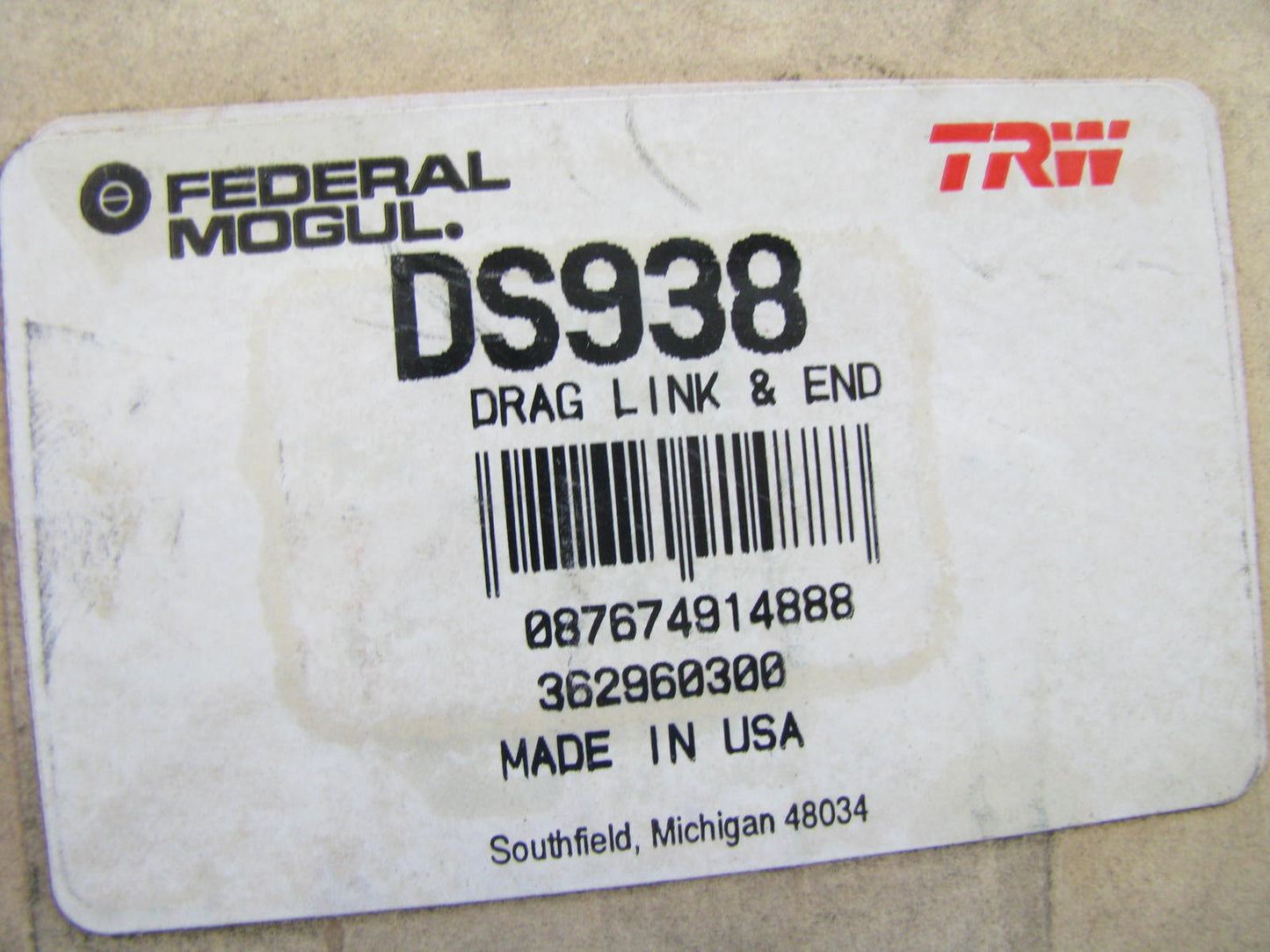 TRW DS938 Right Steering Drag Link - 1973-1978 GMC Chevy J70 J8500 J9500 Truck