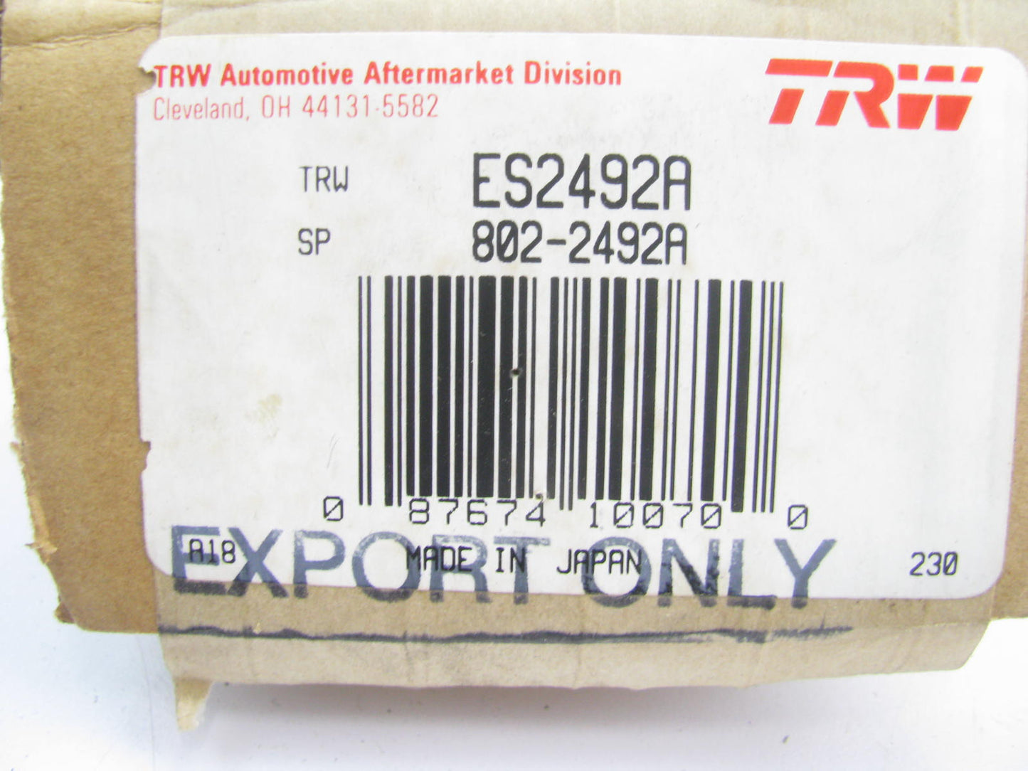 TRW ES2492A Front Steering Tie Rod End Assembly For 1980-1982 Toyota Corolla