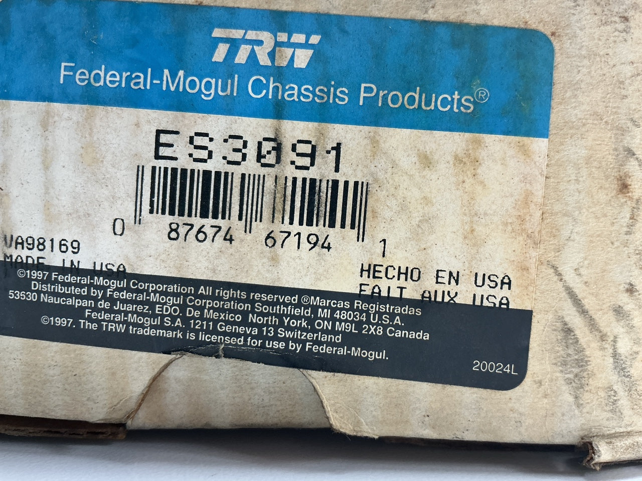 (2) TRW ES3091 Front Outer Steering Tie Rod Ends