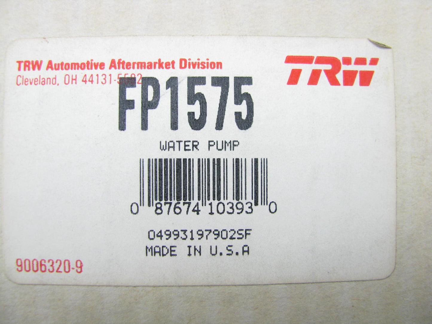 TRW FP1575 Engine Water Pump - 1977-1983 Fiat 1.3L 1.5L