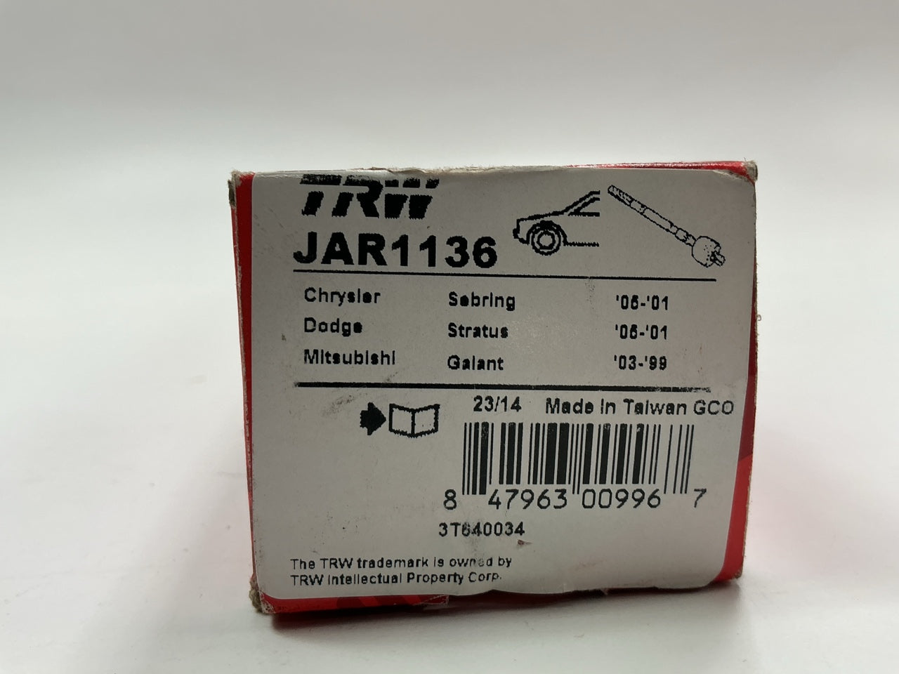 (2) TRW JAR1136 Front Inner Steering Tie Rod End For 2000-05 Mitsubishi Eclipse