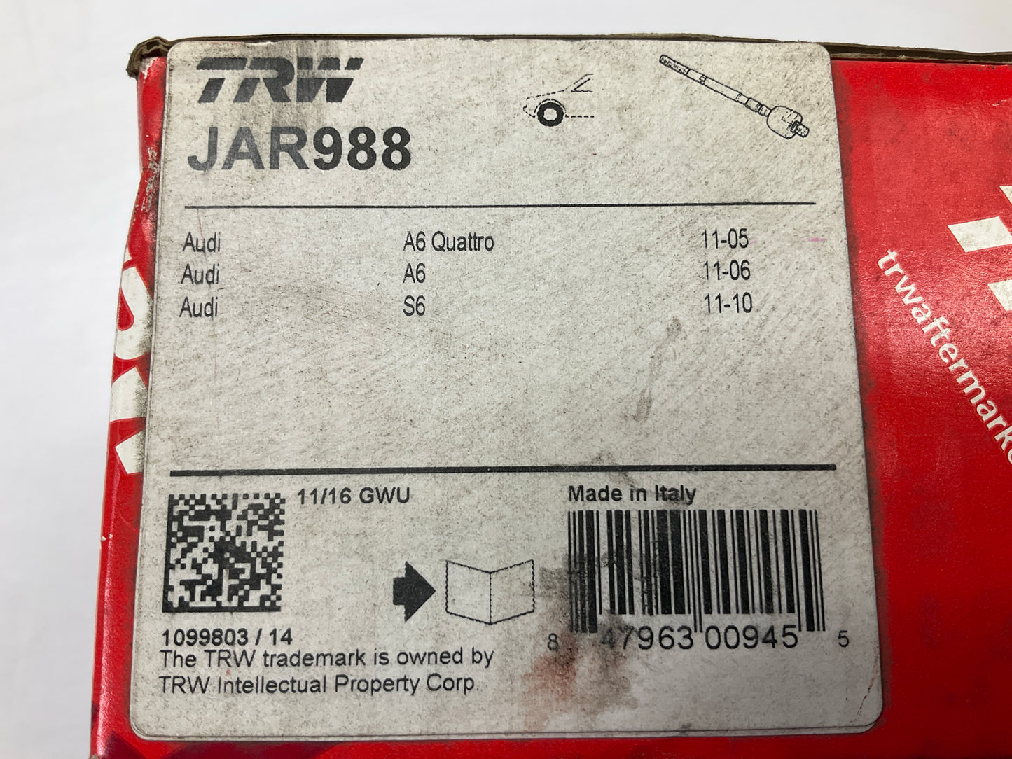 (2) TRW JAR988 Front Inner Steering Tie Rod End