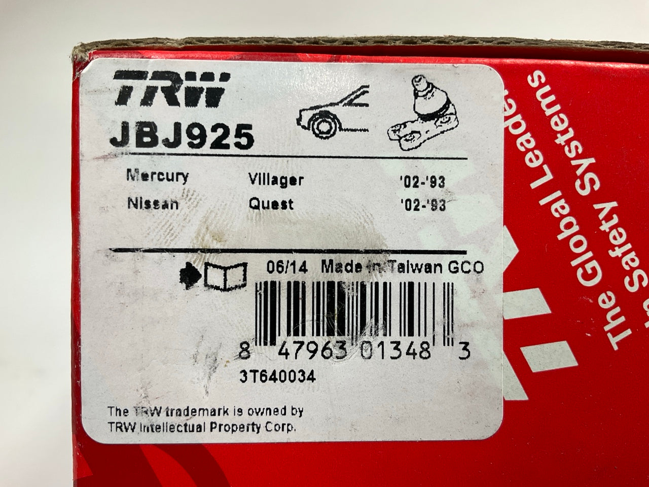 (2) TRW JBJ925 Front Lower Suspension Ball Joint For 1993-2002 Mercury Villager