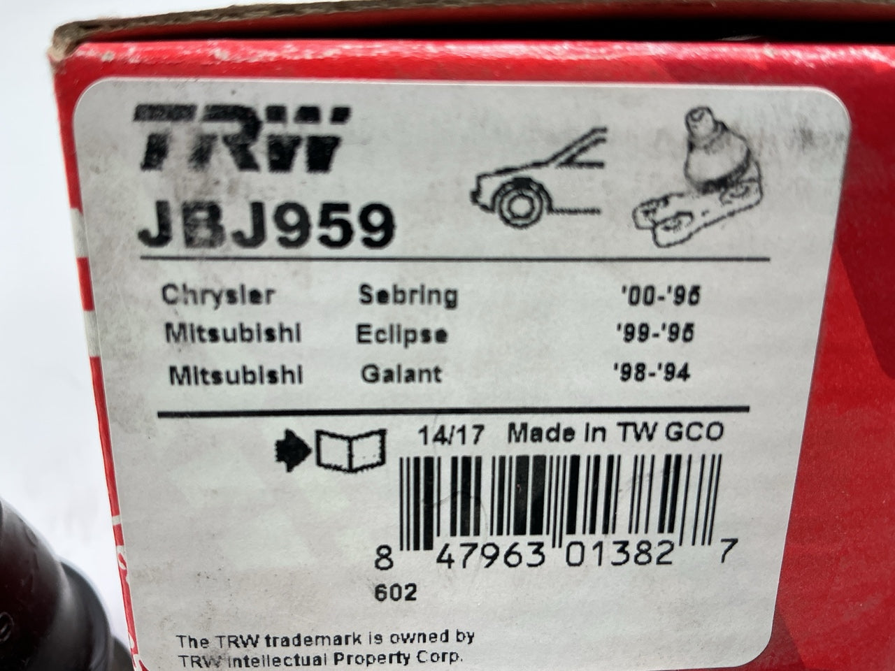 (2) TRW JBJ959 Front Upper Suspension Ball Joint For 1994-1998 Mitsubishi Galant