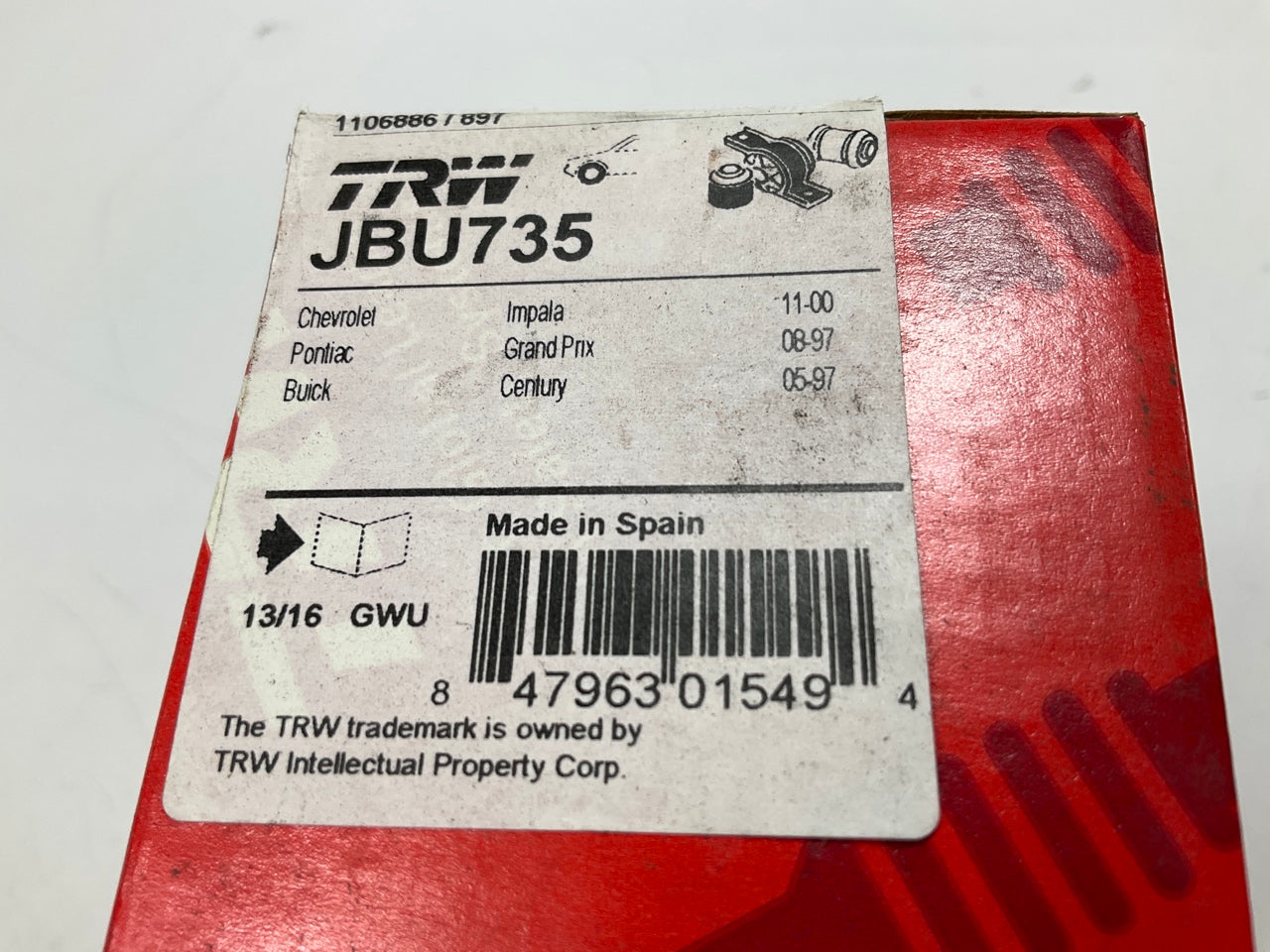 (2) TRW JBU735 Suspension Control Arm Bushing, Front Lower Forward