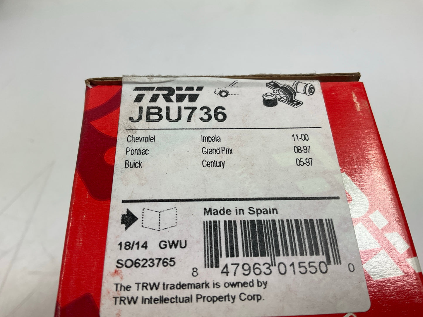 (2) TRW JBU736 Suspension Control Arm Bushing, Front Rearward