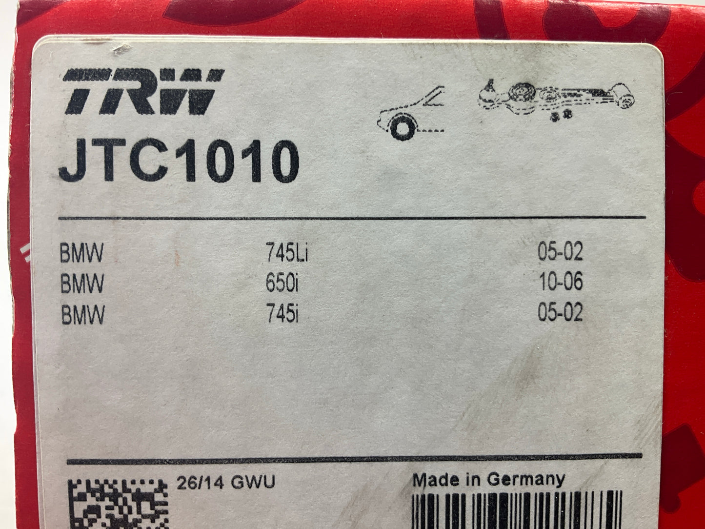 TRW JTC1010 Suspension Control Arm & Ball Joint, Front Left Lower Rearward