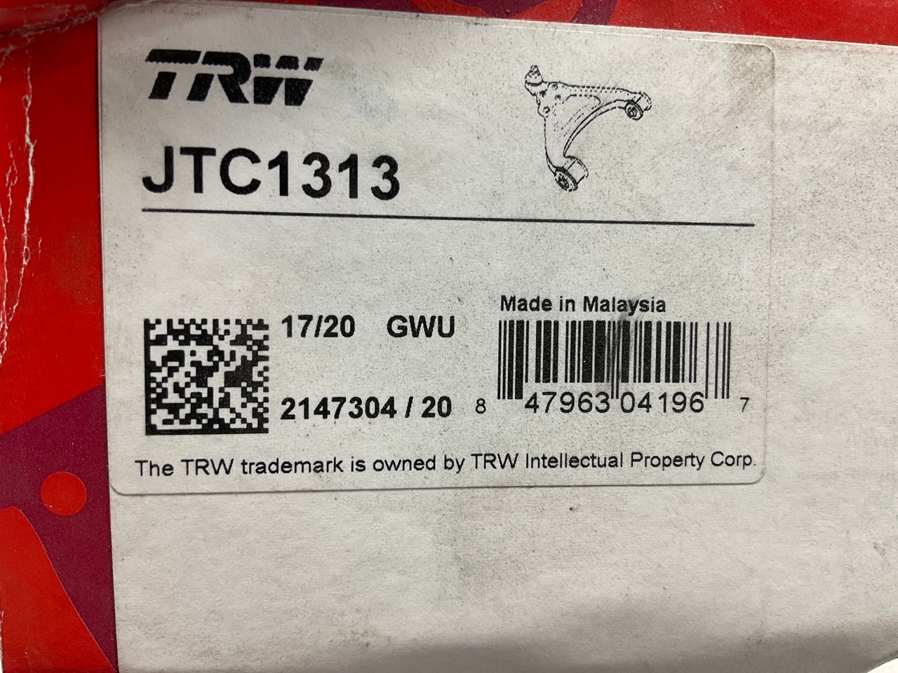 TRW JTC1313 Control Arm And Ball Joint Assembly, Front Left Lower Rearward