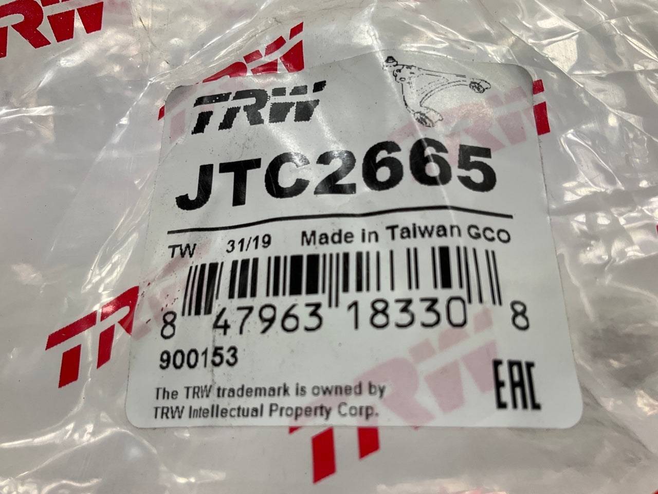 TRW JTC2665 Suspension Control Arm And Ball Joint Assembly, Front Left Lower